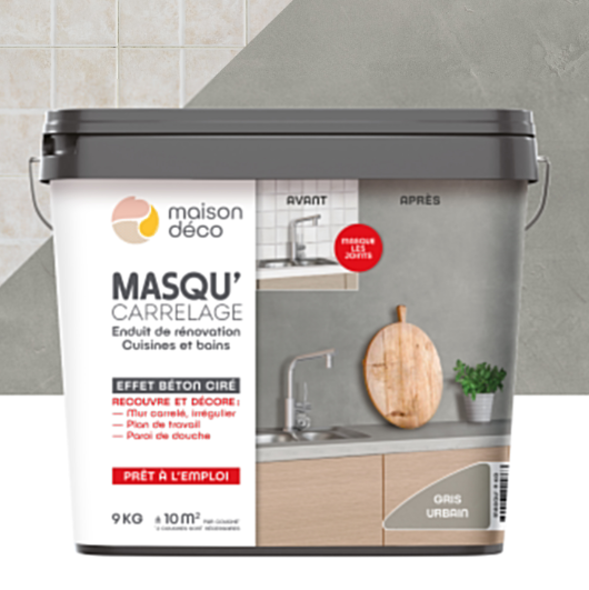 Enduit décoratif Masqu'carrelage béton MAISON DECO, gris urbain, 9 kg