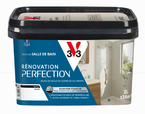 Peinture mur, carrelage blanc satin V33 Rénovation cuisine et bain 2L