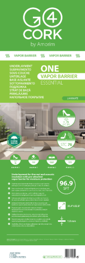 Sous-couche liège ONE pour sol stratifié Ep.1.8 mm, 9 m²