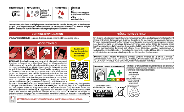 Enduit de rebouchage en pâte allégée Allégé AXTON blanc 250 ml
