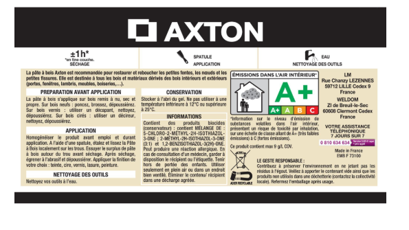 Pâte à bois , AXTON merisier 60 g