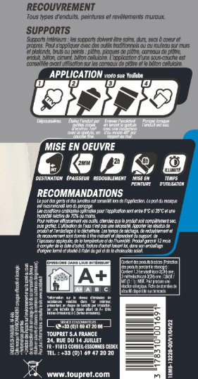 Enduit de lissage en pâte Rapid'liss TOUPRET blanc 330 g