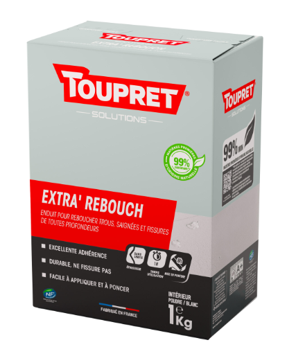 Enduit de rebouchage en poudre Extra rebouch TOUPRET blanc 1 kg