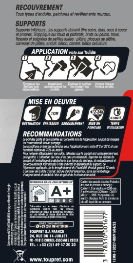 Enduit de rebouchage en pâte Rapid rebouch TOUPRET blanc 330 g