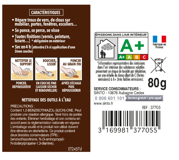 Pâte à bois Petits trous SINTO chêne clair 80 g