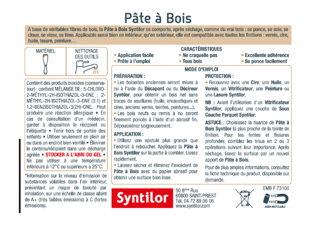 Pâte à bois , SYNTILOR chêne clair 50 g