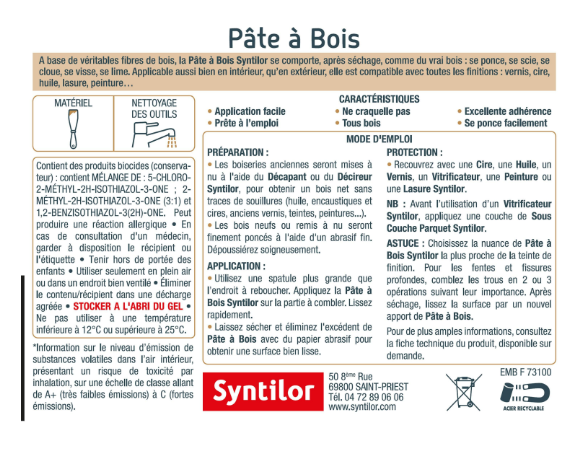 Pâte à bois , SYNTILOR hêtre 50 g