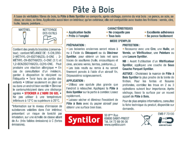 Pâte à bois , SYNTILOR bois clair 50 g