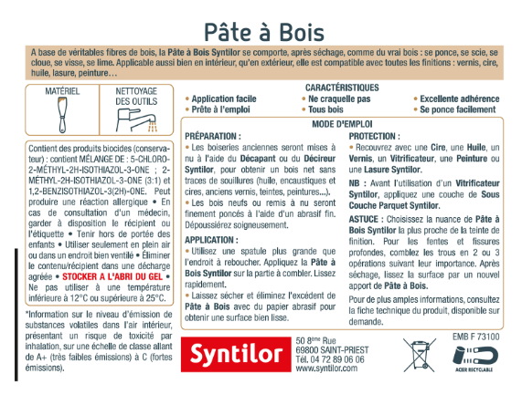 Pâte à bois , SYNTILOR chêne moyen 50 g