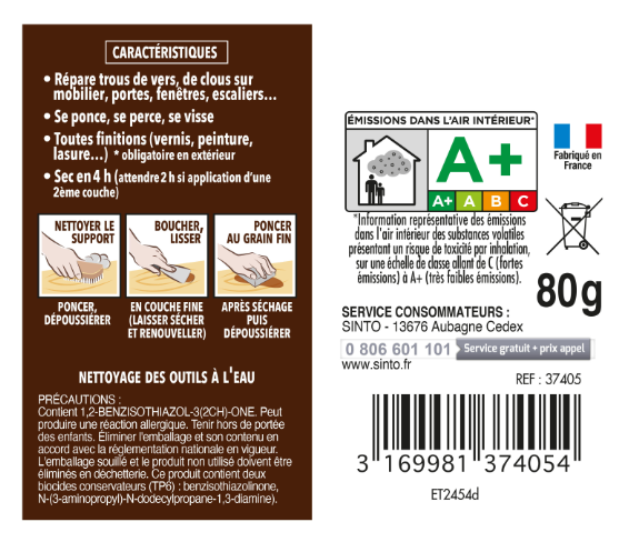 Pâte à bois Petits trous SINTO chêne foncé 80 g