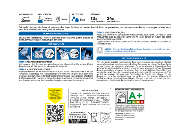 Enduit de lissage en pâte Prêt à l'emploi AXTON blanc 4 kg