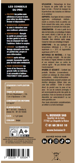 Enduit de rebouchage et lissage en pâte Bois PRESTONETT beige 330 g