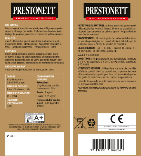 Enduit multifonction en poudre 4 en 1 PRESTONETT blanc 1 kg