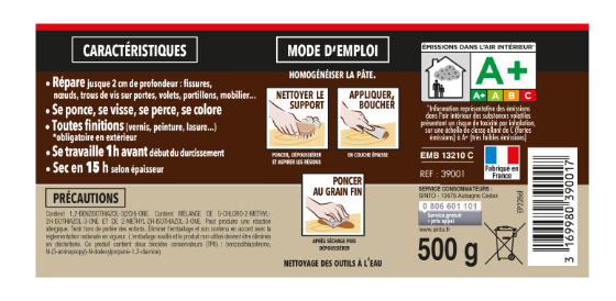 Enduit en pâte Gros trous SINTO bois clair 500 g