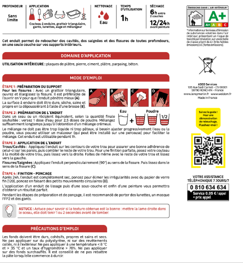 Enduit de rebouchage en poudre , AXTON blanc 5 kg