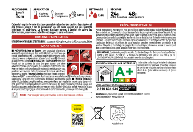 Enduit de rebouchage en pâte Elastique AXTON blanc 1 kg