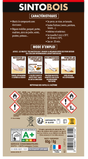 Mastic Sintobois angles & gros trous SINTO chêne moyen 68 g