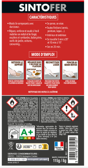 Mastic avec durcisseur Sintofer 115g blanc SINTO