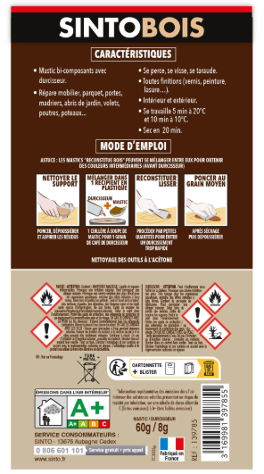 Mastic Sintobois angles & gros trous SINTO sapin 68 g