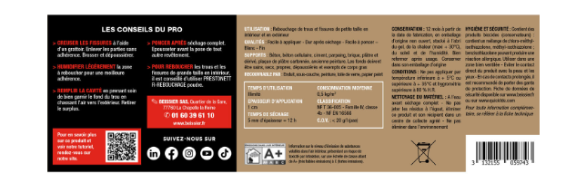 Enduit de rebouchage en pâte R PRESTONETT blanc 1 kg