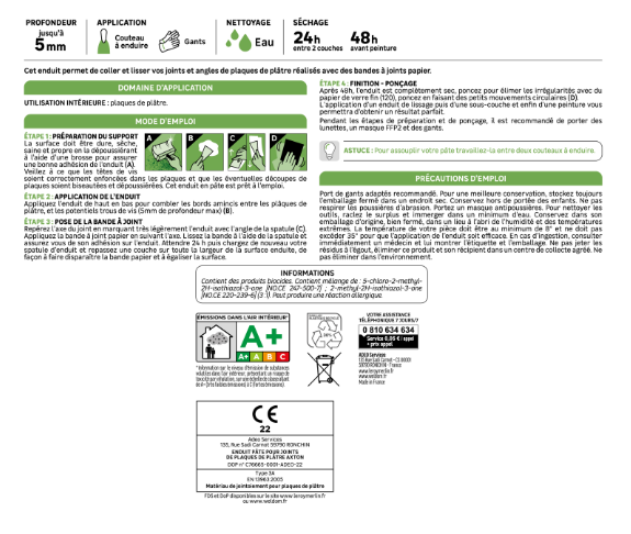Enduit pour bande à joint en pâte Prêt à l'emploi AXTON blanc 7 kg