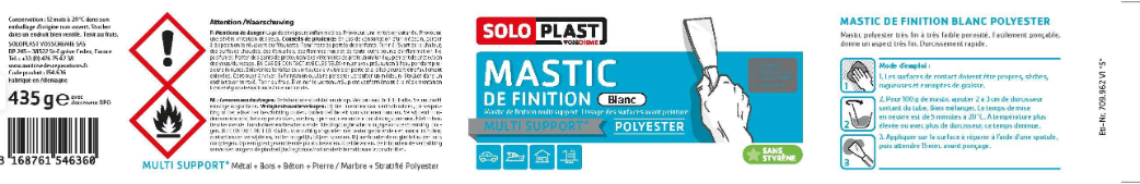 Enduit de lissage De finition polyester SOLOPLAST blanc 435 g