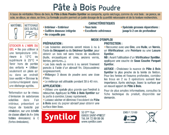 Pâte à bois En poudre SYNTILOR naturel 200 g