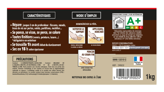 Enduit en pâte Gros trous SINTO naturel 1 kg