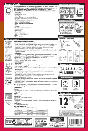Enduit de rénovation blanc cassé PRB 25 kg