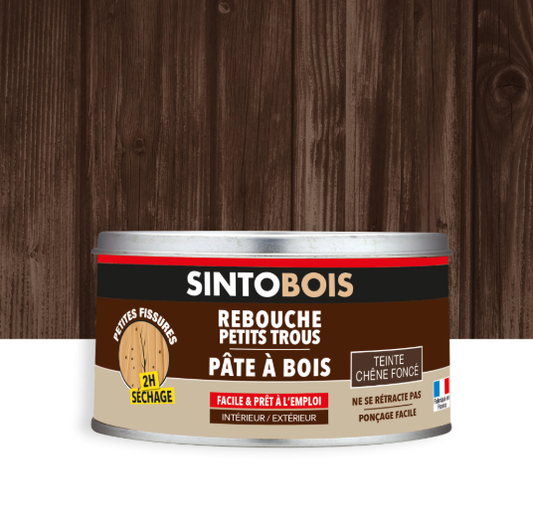 Pâte à bois Solvantée petits trous SINTO chêne foncé 250 g