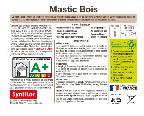 Mastic bois SYNTILOR bois clair 400g