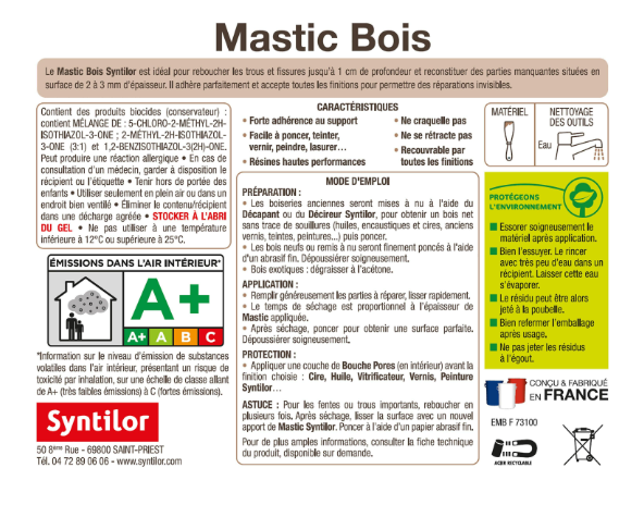 Mastic bois SYNTILOR Chêne 400g
