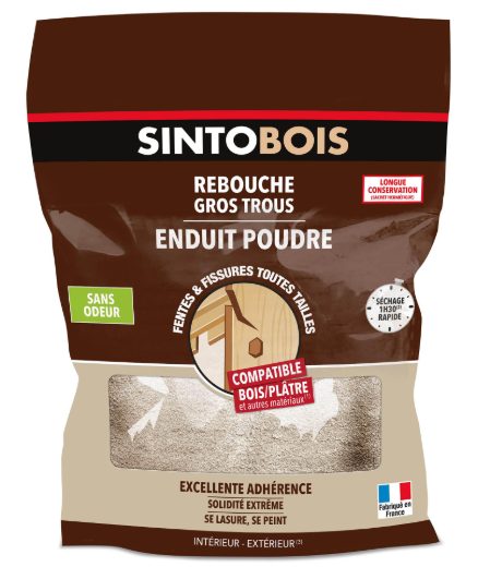 Enduit en poudre Gros trous SINTO bois clair 1 kg