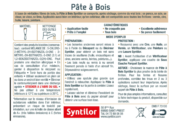Pâte à bois , SYNTILOR chêne clair 500 g