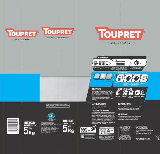 Enduit de lissage en poudre Extra liss TOUPRET 5 kg
