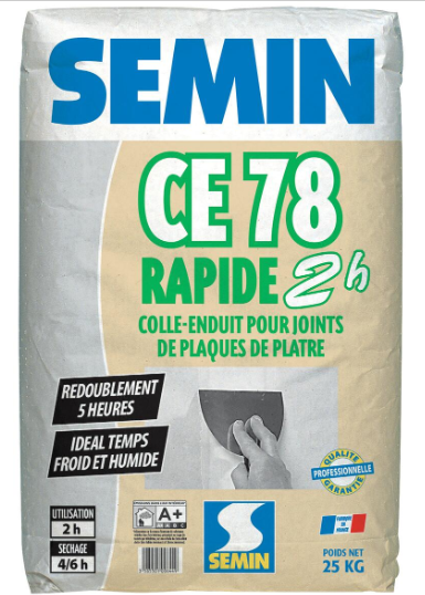 Enduit pour joint à prise rapide 2h, poudre SEMIN blanc 25.1 kg