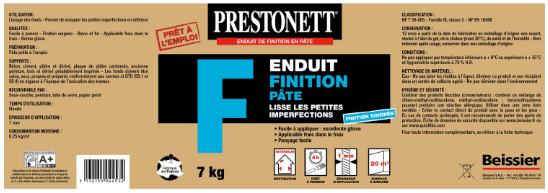 Enduit de lissage en pâte F PRESTONETT blanc 7 kg