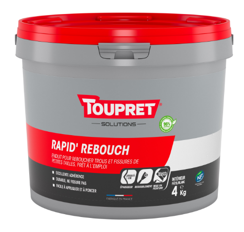 Enduit de rebouchage en pâte Rapid rebouch TOUPRET blanc 4 kg