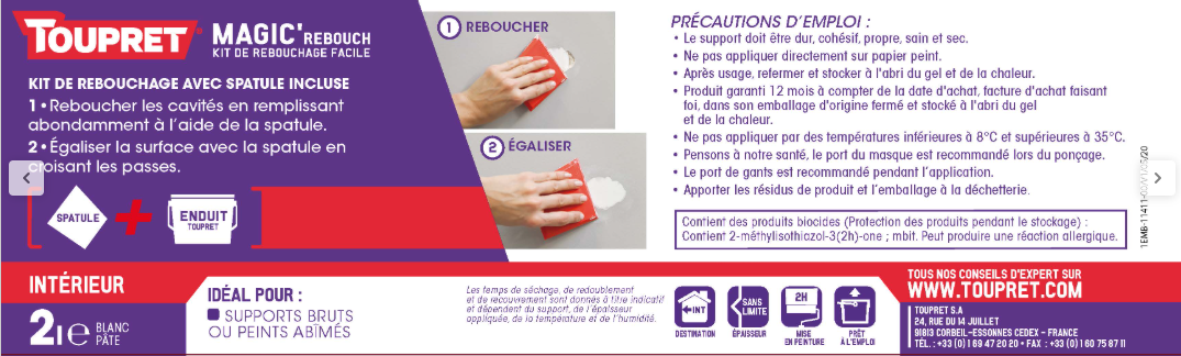 Enduit de rebouchage en pâte allégée Magic TOUPRET blanc 2 l