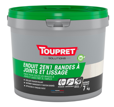 Enduit pour bande à joint en pâte 2 en 1 TOUPRET blanc 7 kg