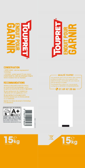 Enduit de rénovation et garnissant en poudre G TOUPRET blanc 15 kg