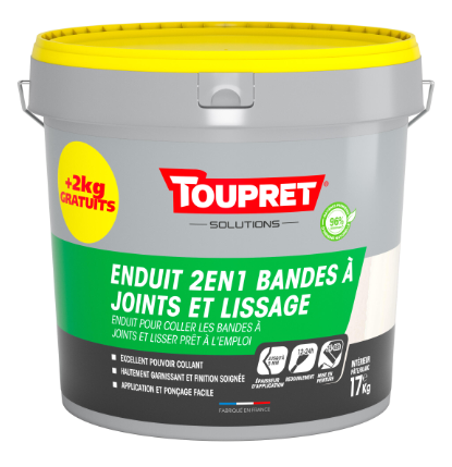 Enduit pour bande à joint en pâte TOUPRET 15kg+2kg gratuit