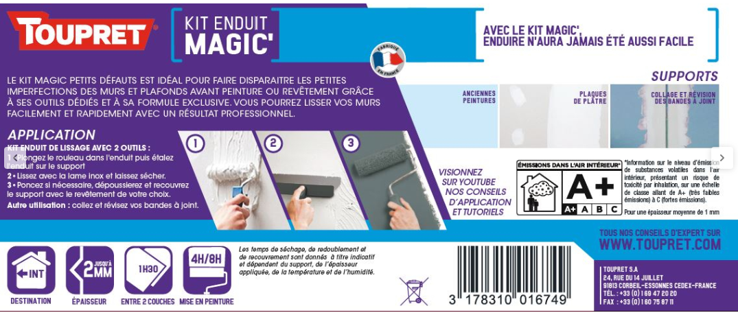 Recharge d'enduit en pâte Recharge magic' TOUPRET blanc 7 kg