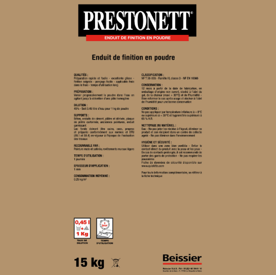 Enduit de lissage en poudre F et de finition BEISSIER 15 kg