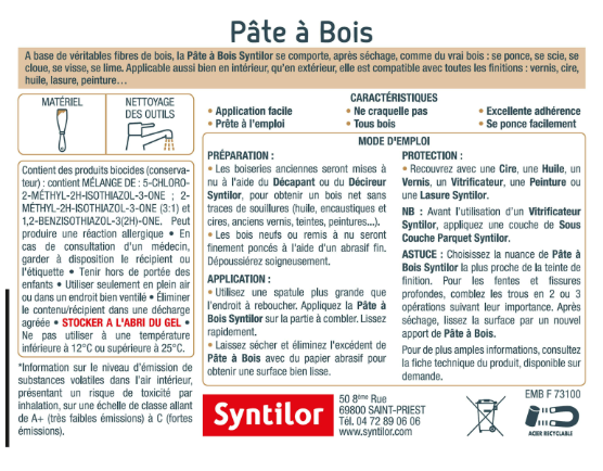 Pâte à bois , SYNTILOR chêne moyen 1 kg