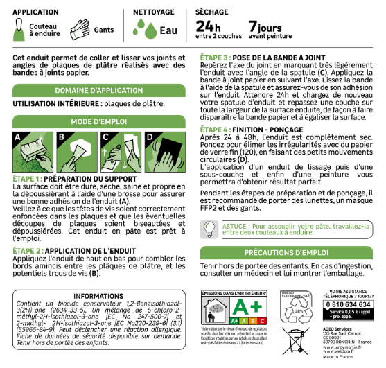 Enduit pour joint en pâte AXTON blanc 25 kg