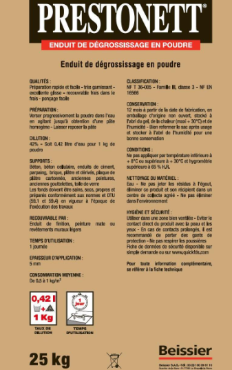 Enduit de rénovation et garnissant en poudre G PRESTONETT blanc 25 kg
