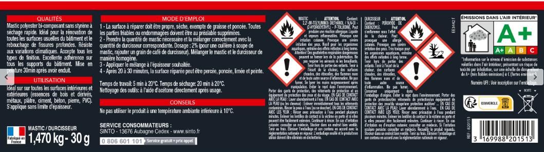 Pâte de rénovation SINTO blanc 1,4 kg