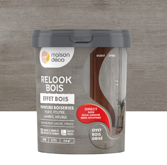 Peinture Relook bois MAISON DECO, bois grise satiné, 0.75 l
