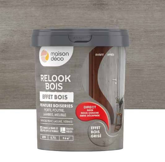 Peinture Relook bois MAISON DECO, bois grise satiné, 0.75 l